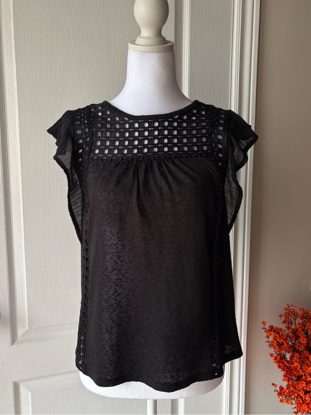 H&M Black Flutter Sleeve Women’s Top